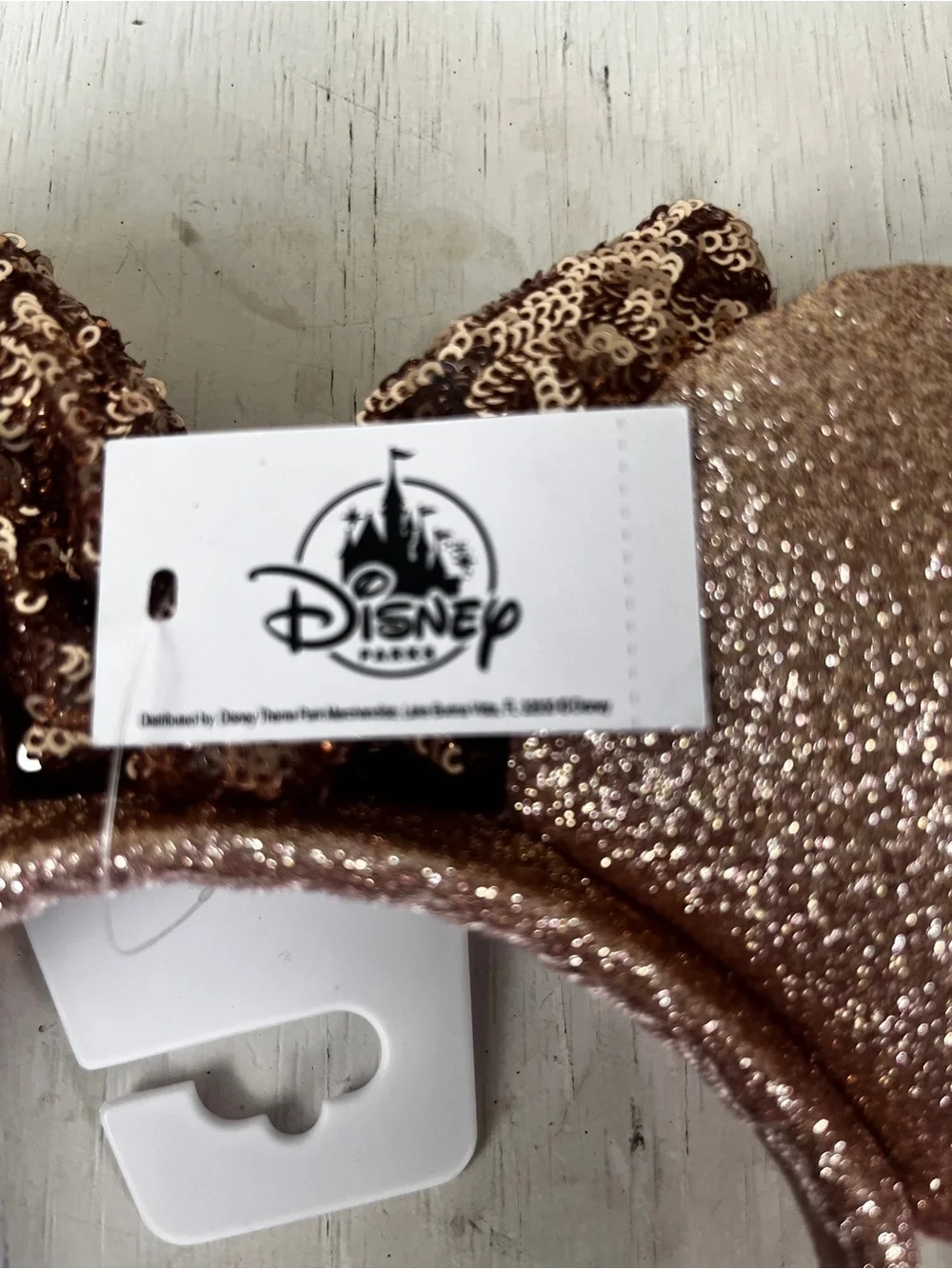 Disney Parks rose gold glitter sequin Minnie Mouse headband NWT